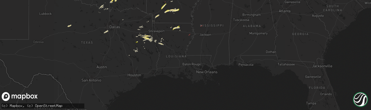 Hail map in Louisiana on October 18, 2025