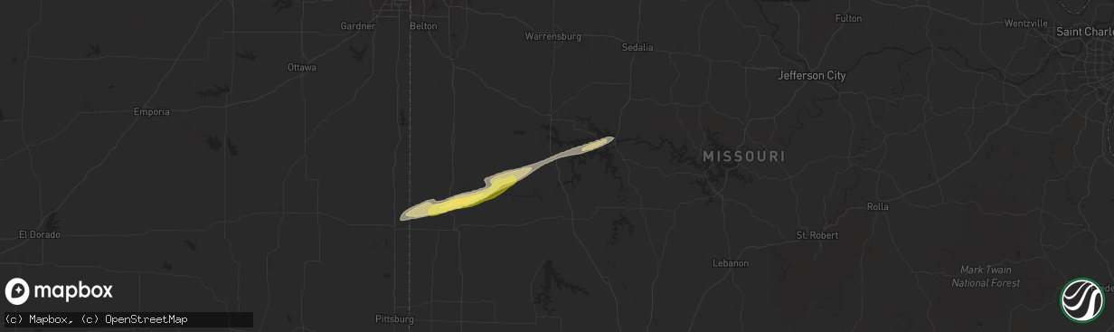 Hail map in Lowry City, MO on October 18, 2025