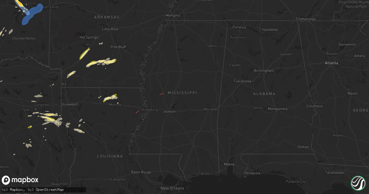 Hail map in Mississippi on October 18, 2025
