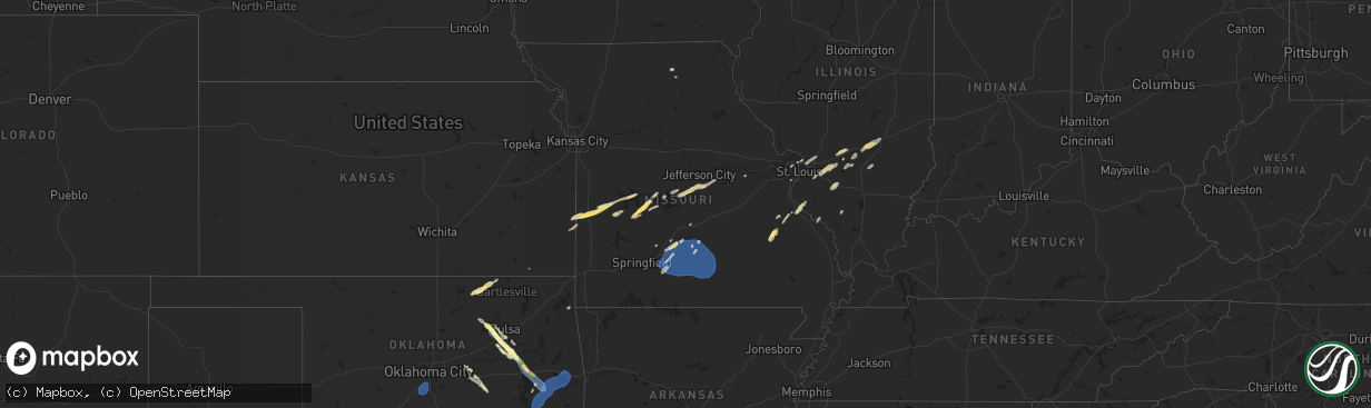 Hail map in Missouri on October 18, 2025