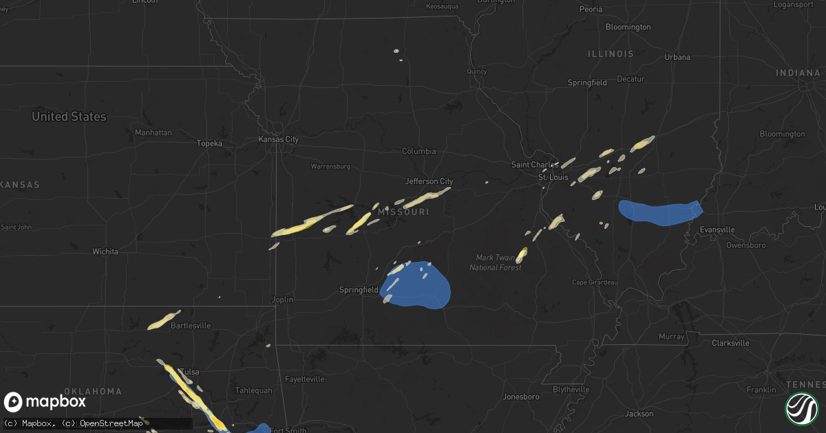 Hail map in Missouri on October 18, 2025