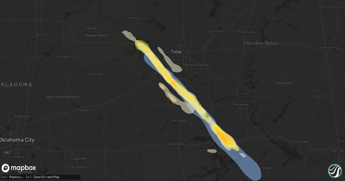 Hail map in Mounds, OK on October 18, 2025