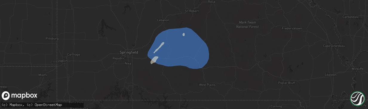 Hail map in Mountain Grove, MO on October 18, 2025