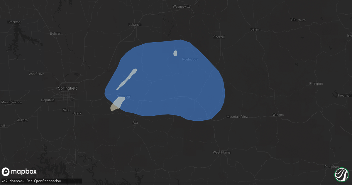 Hail map in Mountain Grove, MO on October 18, 2025