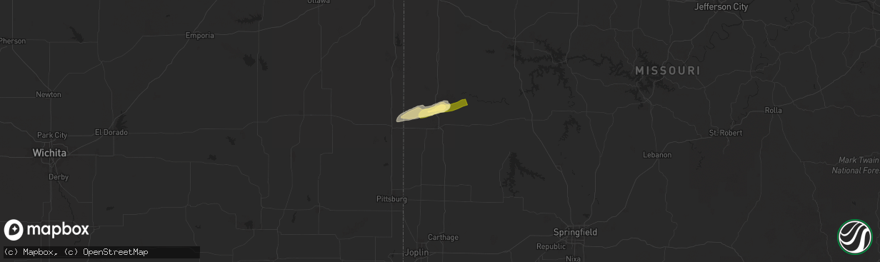 Hail map in Nevada, MO on October 18, 2025