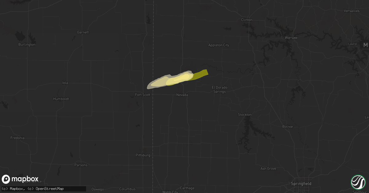Hail map in Nevada, MO on October 18, 2025