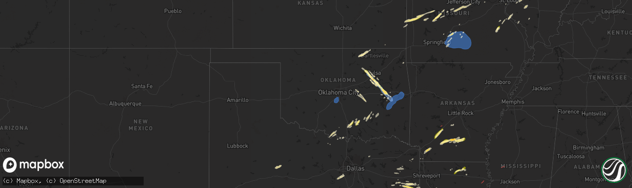 Hail map in Oklahoma on October 18, 2025