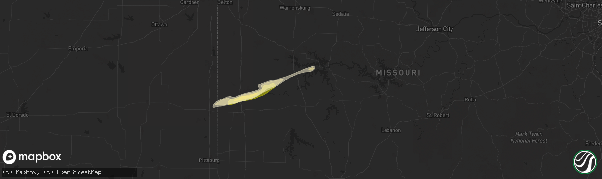 Hail map in Osceola, MO on October 18, 2025
