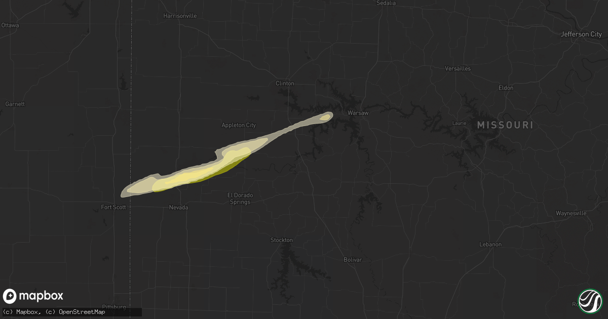 Hail map in Osceola, MO on October 18, 2025