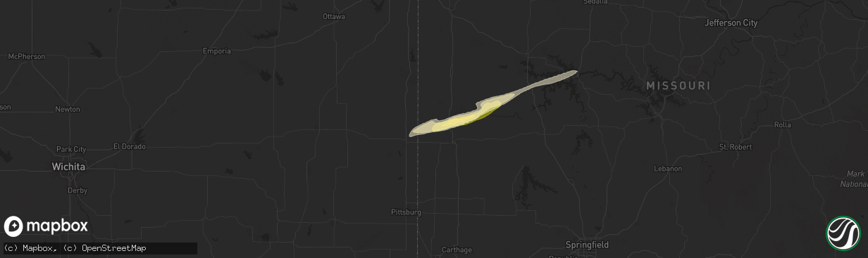 Hail map in Richards, MO on October 18, 2025