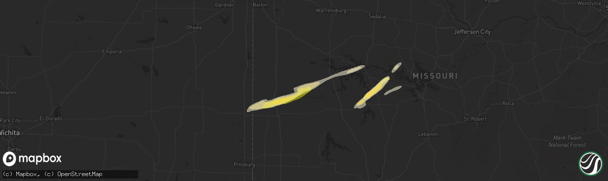 Hail map in Rockville, MO on October 18, 2025