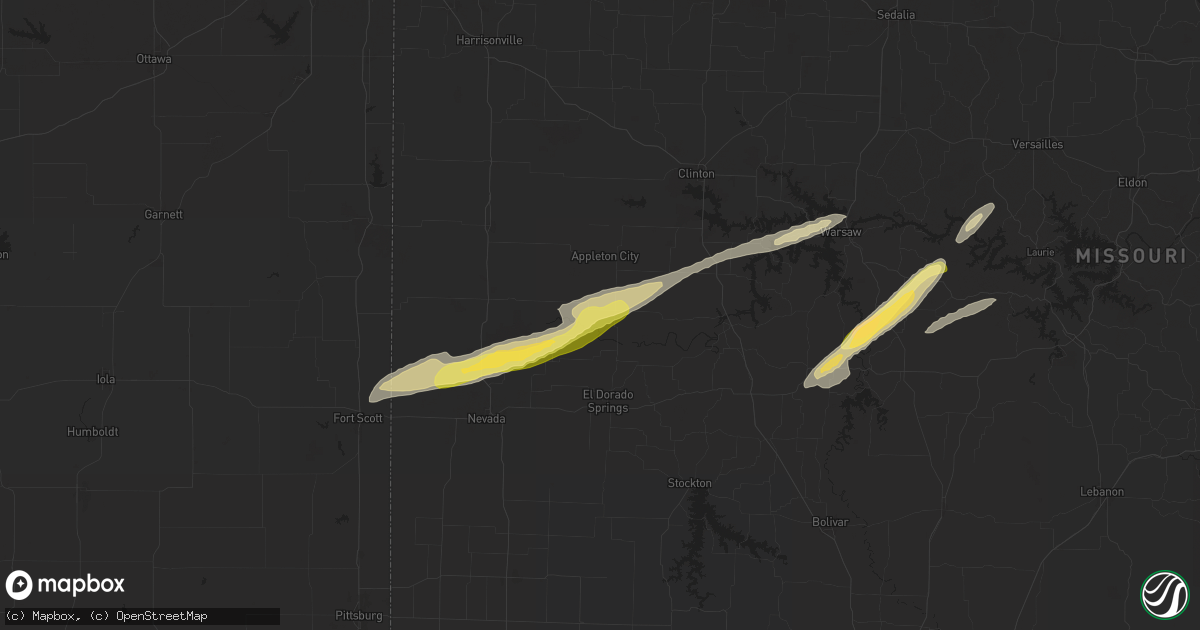 Hail map in Rockville, MO on October 18, 2025