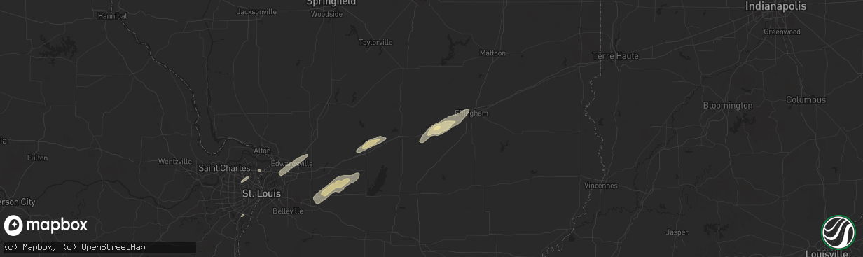 Hail map in Saint Elmo, IL on October 18, 2025
