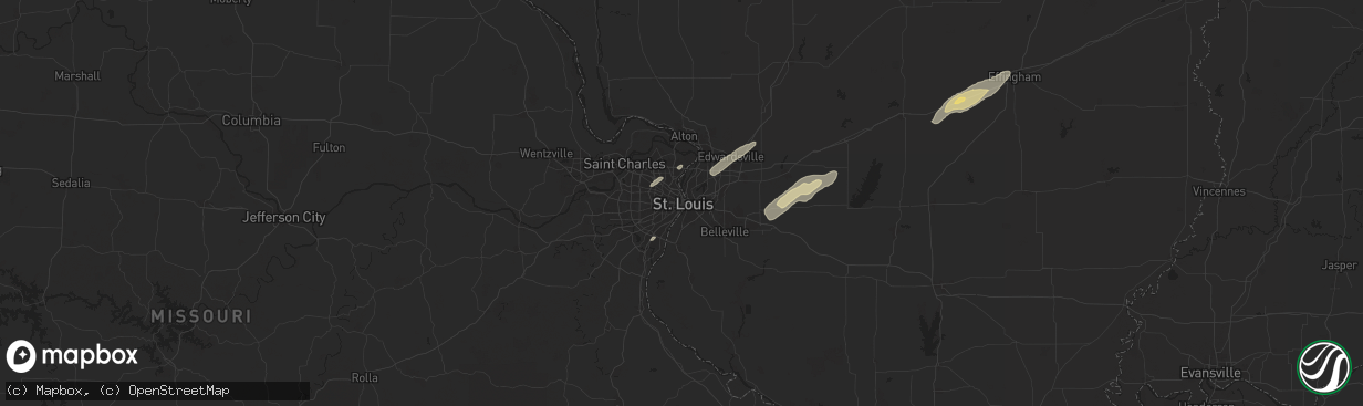 Hail map in Saint Louis, MO on October 18, 2025