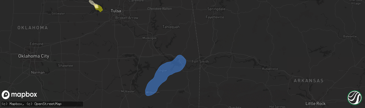 Hail map in Sallisaw, OK on October 18, 2025