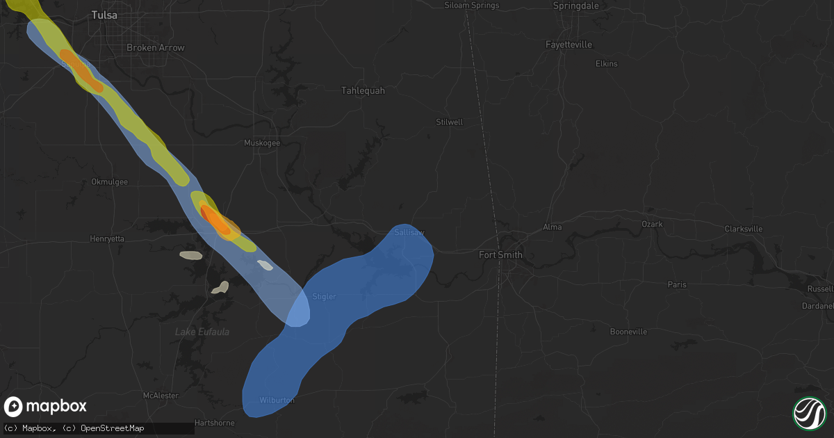 Hail map in Sallisaw, OK on October 18, 2025