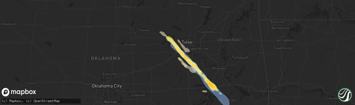 Hail map in Sapulpa, OK on October 18, 2025