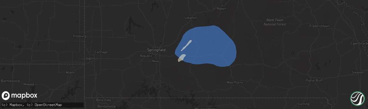 Hail map in Seymour, MO on October 18, 2025