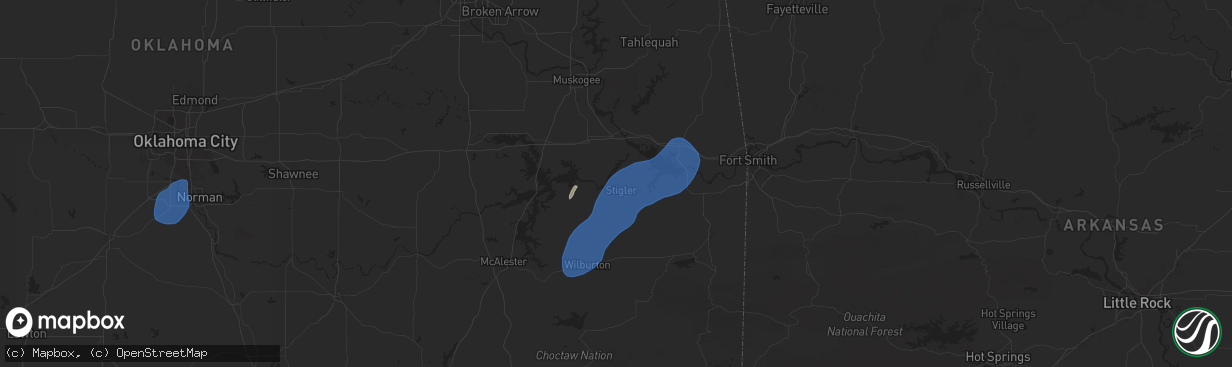 Hail map in Stigler, OK on October 18, 2025