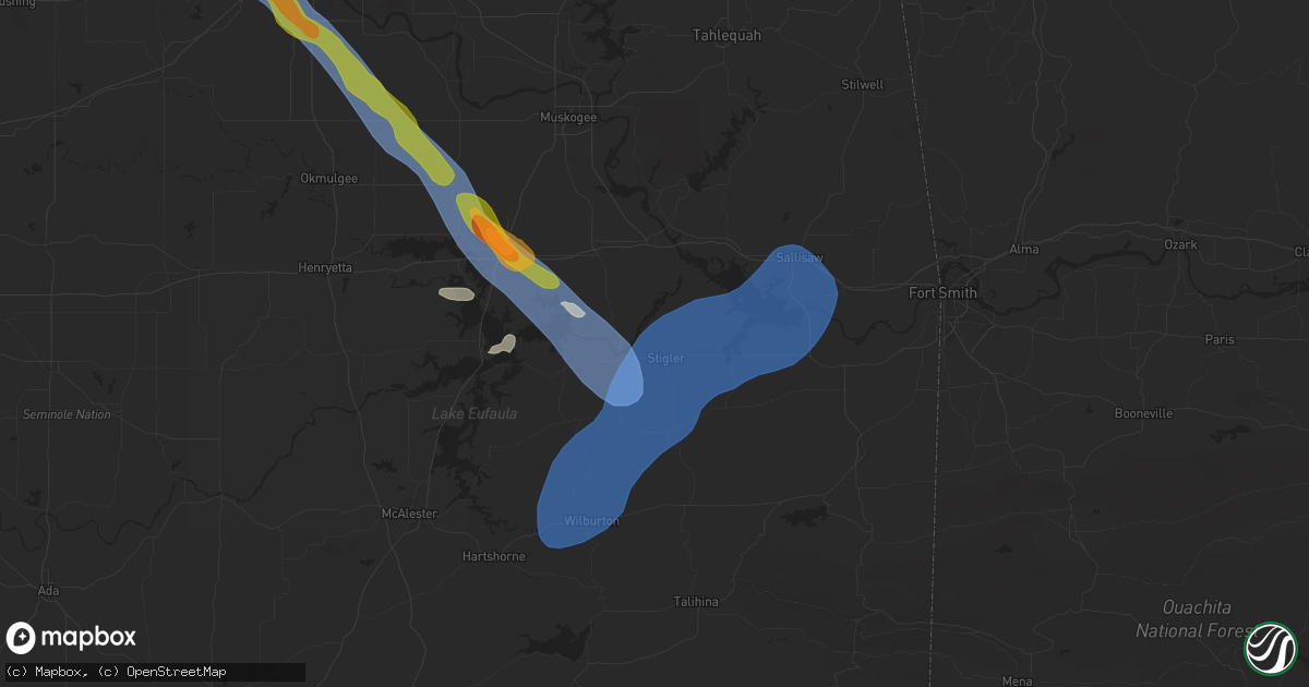 Hail map in Stigler, OK on October 18, 2025