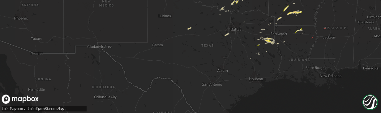 Hail map in Texas on October 18, 2025