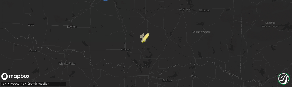 Hail map in Tishomingo, OK on October 18, 2025