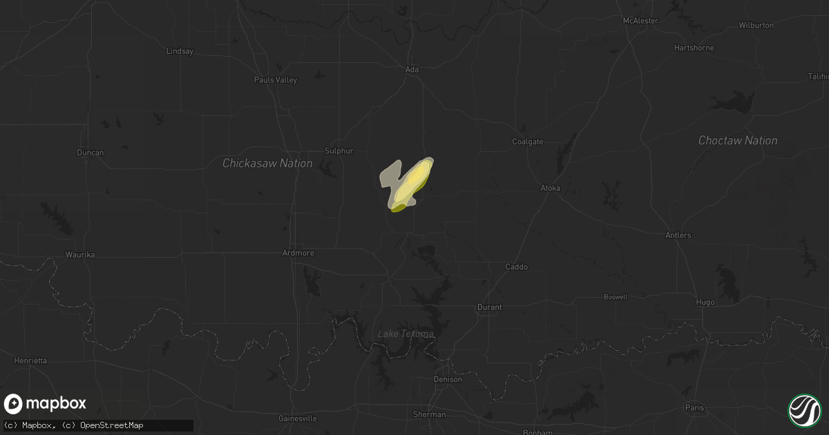 Hail map in Tishomingo, OK on October 18, 2025