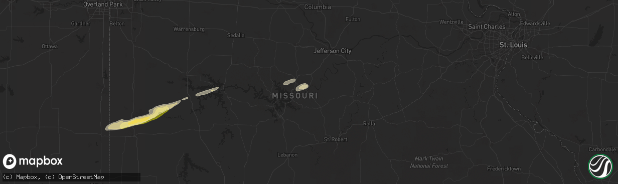Hail map in Tuscumbia, MO on October 18, 2025