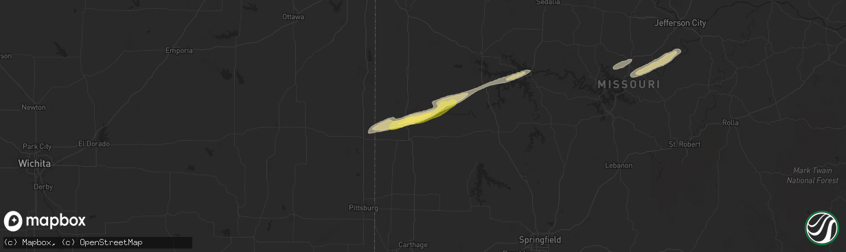Hail map in Walker, MO on October 18, 2025