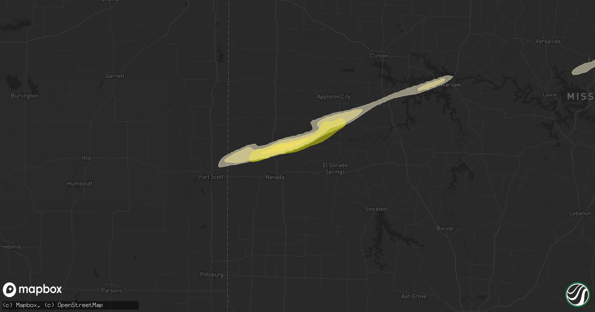 Hail map in Walker, MO on October 18, 2025