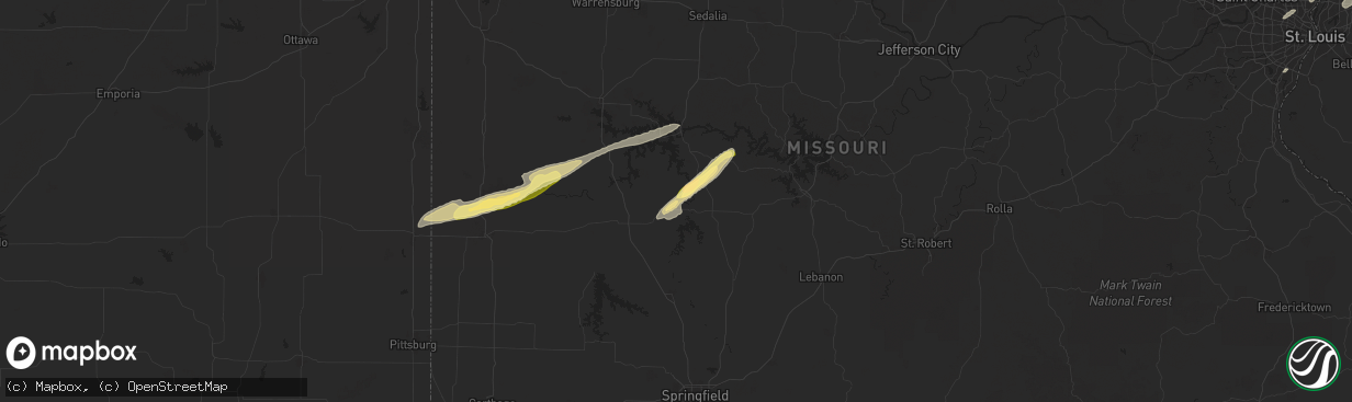 Hail map in Wheatland, MO on October 18, 2025