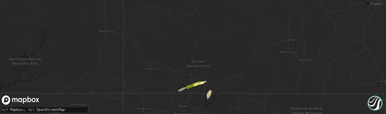 Hail map in Durango, CO on October 19, 2015