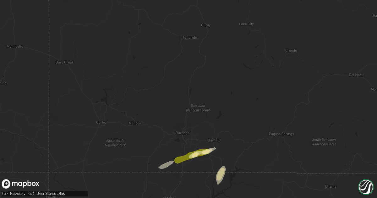 Hail map in Durango, CO on October 19, 2015