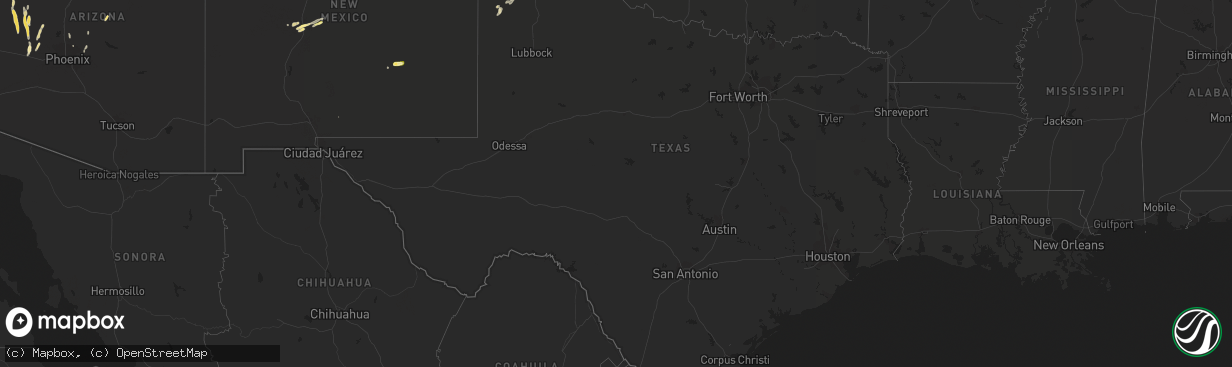 Hail map in Texas on October 19, 2015