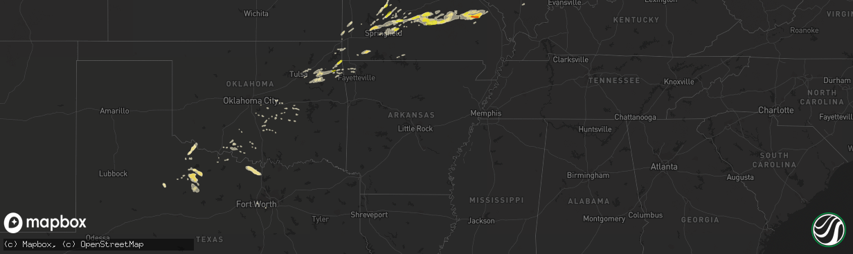 Hail map in Arkansas on October 19, 2016