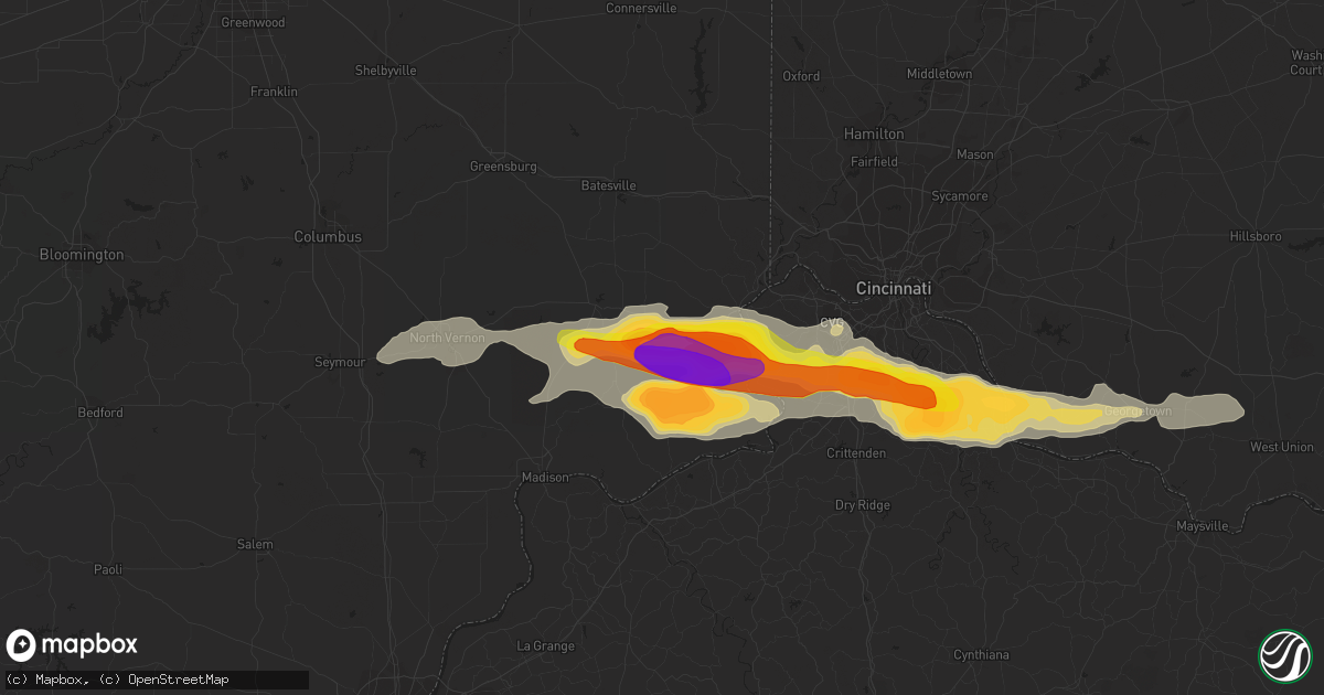 Hail map in Dillsboro, IN on October 19, 2016