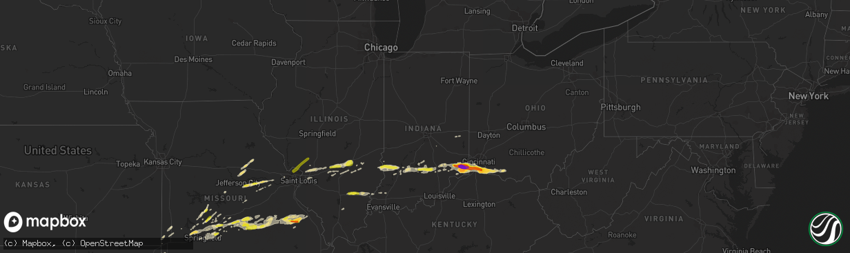 Hail map in Indiana on October 19, 2016