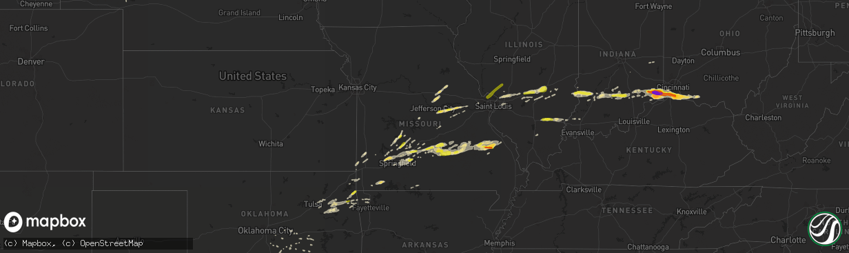 Hail map in Missouri on October 19, 2016