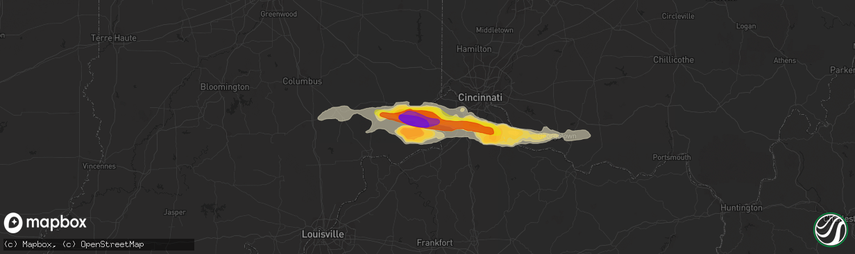 Hail map in Rising Sun, IN on October 19, 2016