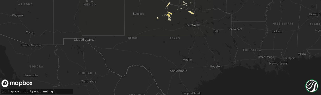 Hail map in Texas on October 19, 2016