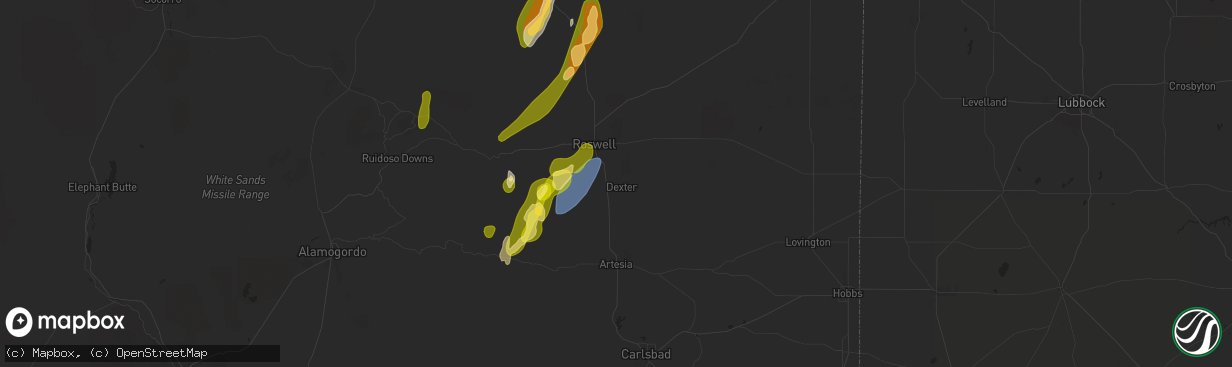 Hail map in Dexter, NM on October 19, 2024