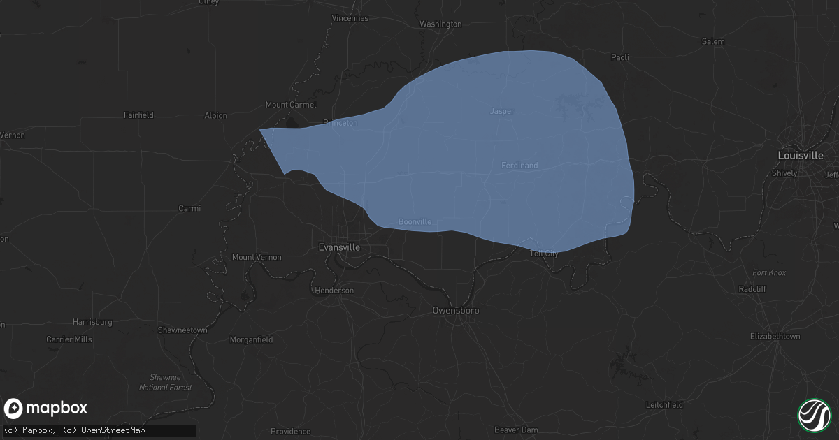 Hail map in Boonville, IN on October 19, 2025