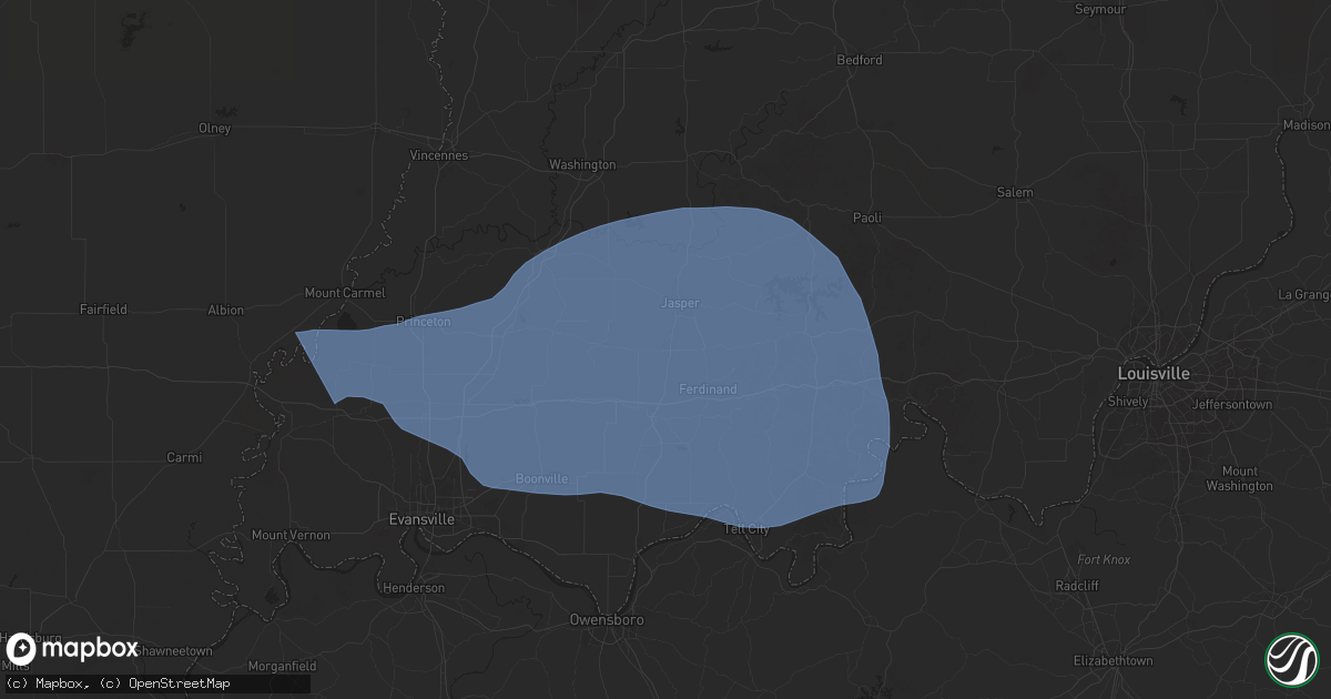 Hail map in Huntingburg, IN on October 19, 2025