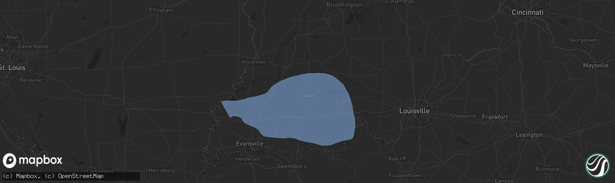 Hail map in Jasper, IN on October 19, 2025