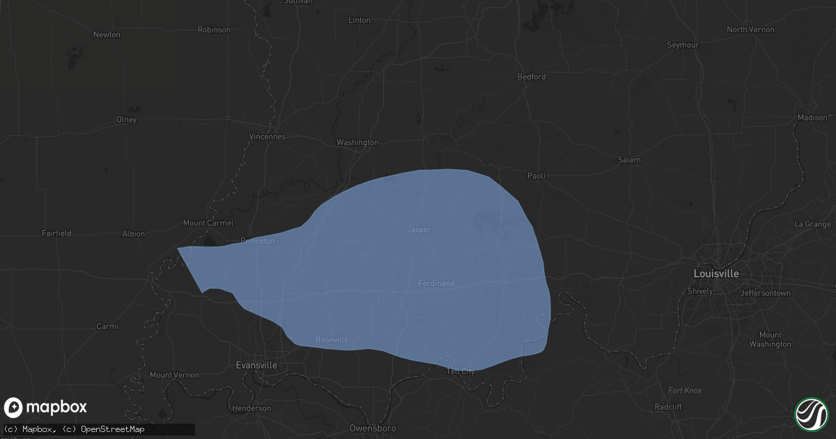 Hail map in Jasper, IN on October 19, 2025