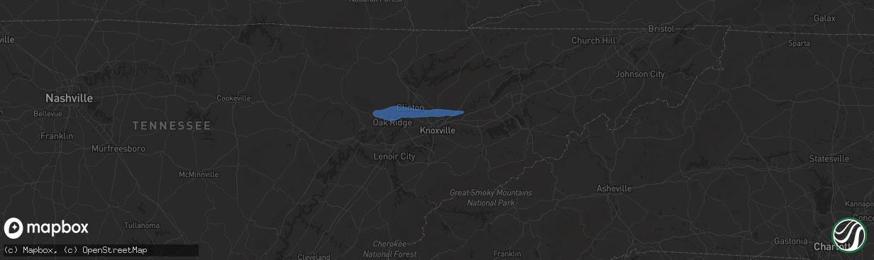 Hail map in Knoxville, TN on October 19, 2025