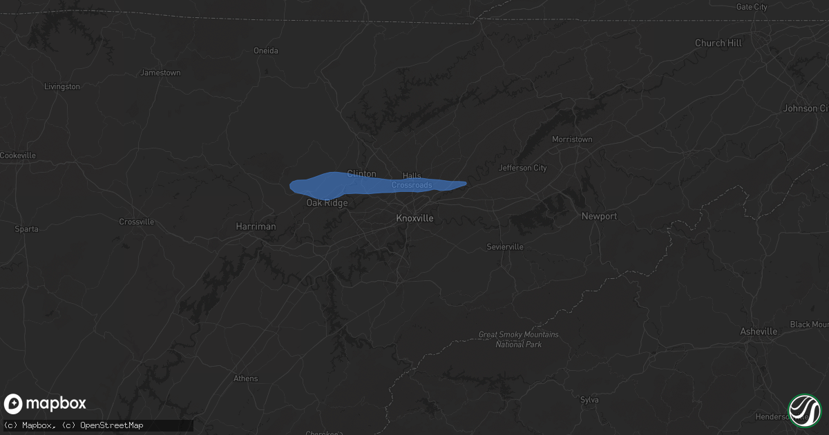 Hail map in Knoxville, TN on October 19, 2025