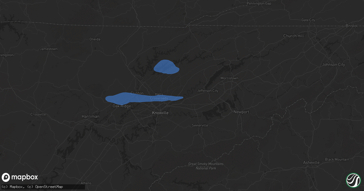 Hail map in Mascot, TN on October 19, 2025