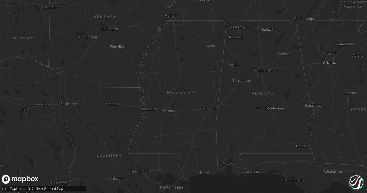 Hail map in Mississippi on October 19, 2025
