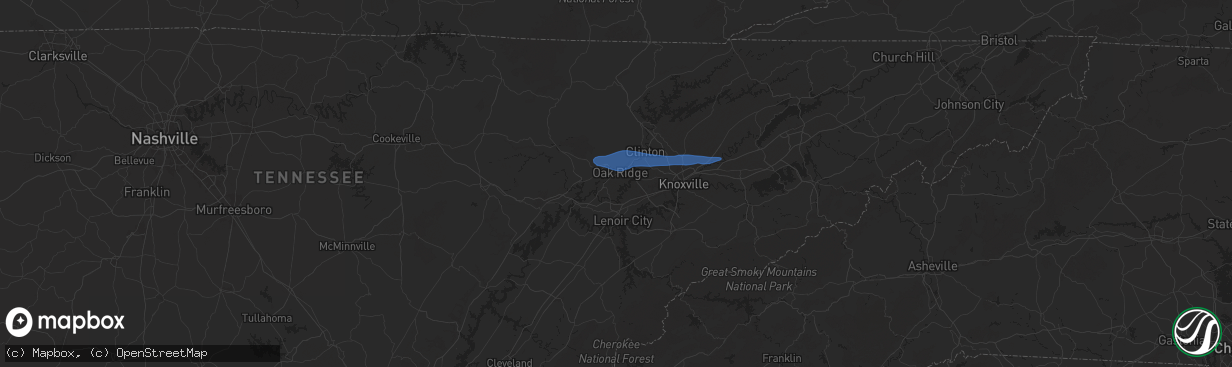 Hail map in Oak Ridge, TN on October 19, 2025
